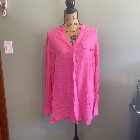NWT Charter Club Womens Belvedere Split Neck Tunic Blouse Top Pink Size 1X Plus - Picture 1 of 7